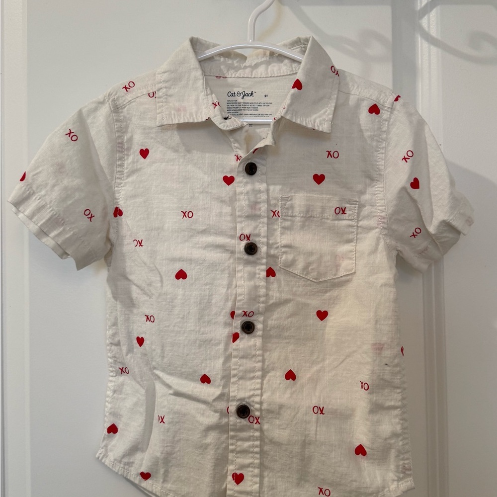 Cat & Jack Kids' Button-Down Shirt with Red Hearts and XO